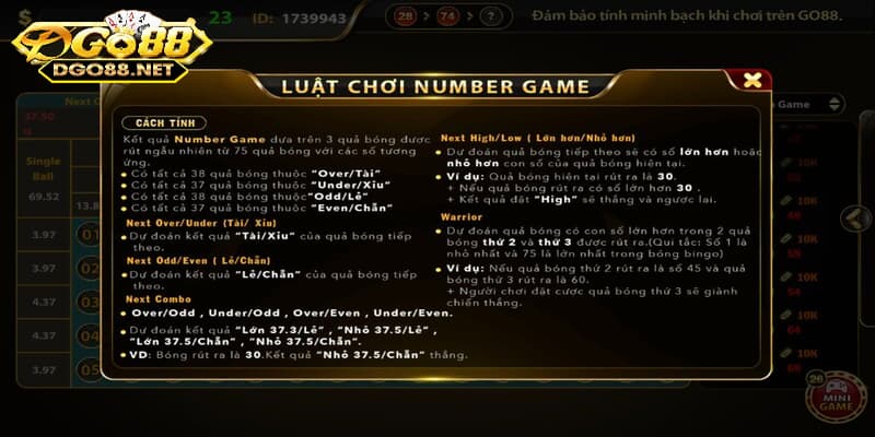 Chi tiết về luật chơi Number Game Go88